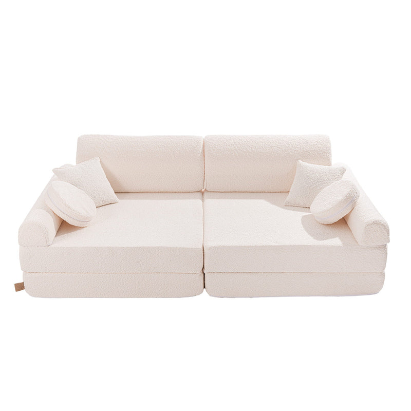 Velika modularna otroška sofa – premium bouclé, bela