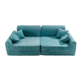 Velika modularna otroška sofa – premium rebrasti žamet, turkizna