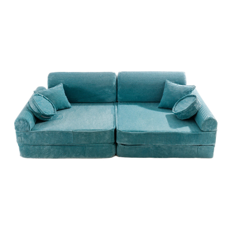 Velika modularna otroška sofa – premium rebrasti žamet, turkizna