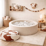 Piscina di palline rotonda in schiuma 90x30 cm - Beige, 200 palline bianche