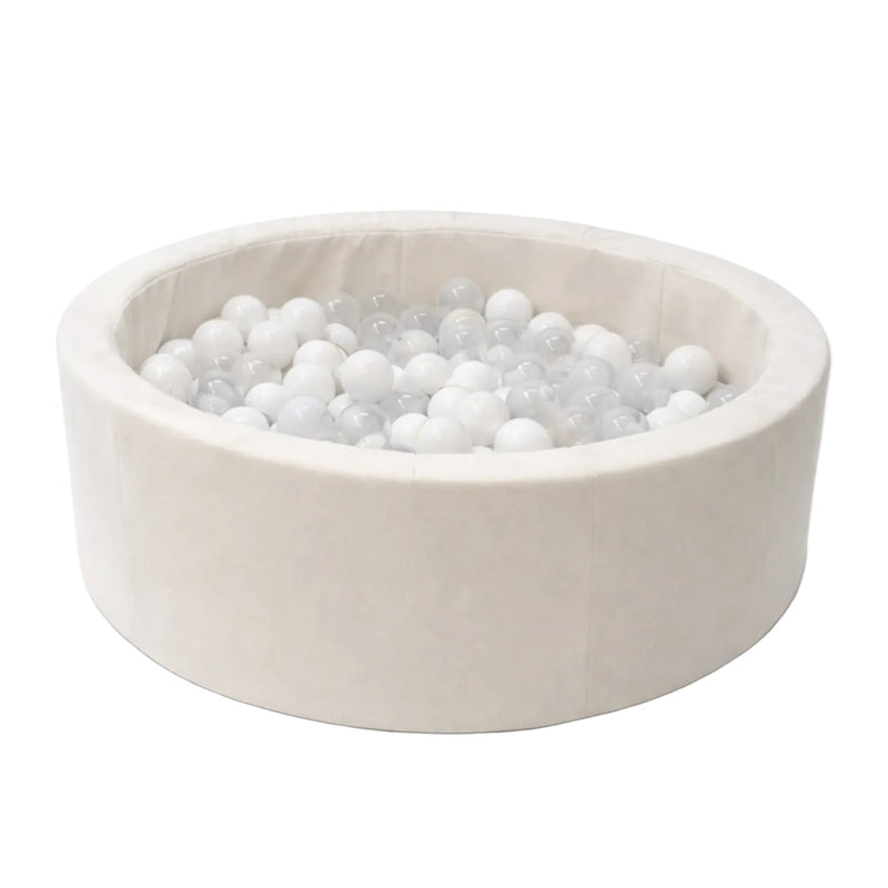 Piscina di palline rotonda in schiuma 90x30 cm - Beige, 200 palline bianche