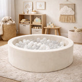 Piscina di palline rotonda in schiuma 90x30 cm - Beige, 200 palline bianche