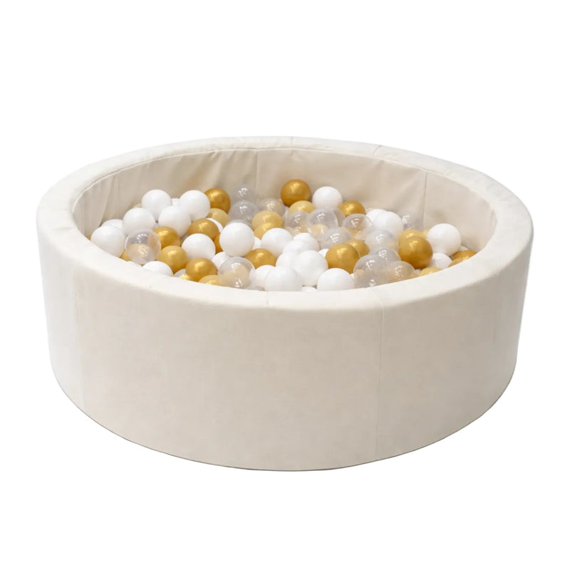 Piscina di palline rotonda in schiuma 90x30 cm - Beige, 200 palline oro e bianche