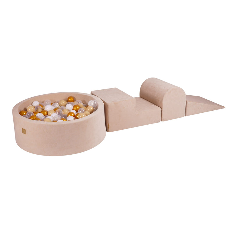 Set gioco MeowBaby® in velluto con piscina di palline - Oro, Beige, Bianche e Trasparenti