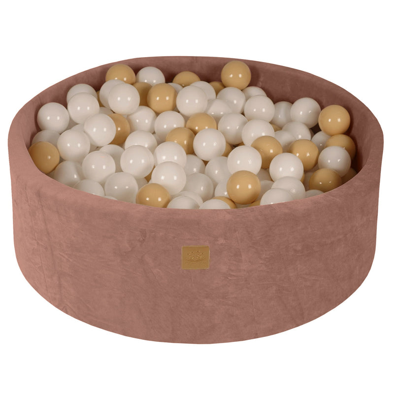 Okrogel bazen z 200 belimi/bež žogicami, 90×30 cm – bež žamet