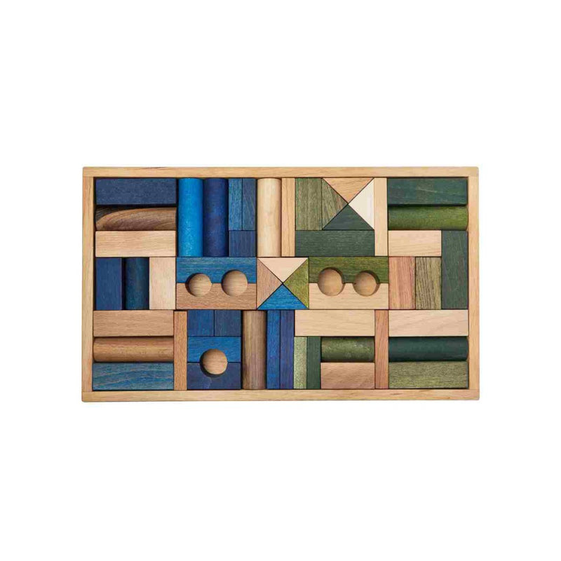 Blocchi in legno in scatola - Colori Freddi, 54 pezzi